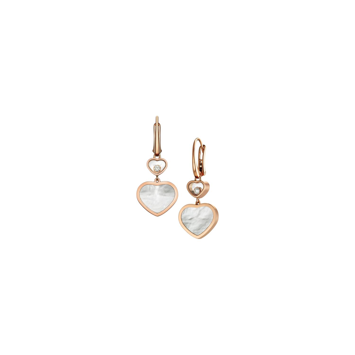 Boucles d'oreilles Chopard Happy Hearts en or rose, nacre et diamants