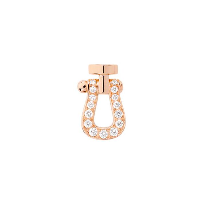 Mono boucle d'oreille droite FRED Force 10 Petit Modèle en or rose semi pavé de diamants