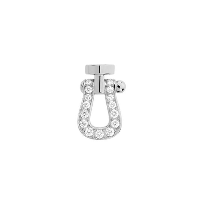Mono boucle d'oreille gauche FRED Force 10 Petit Modèle en or blanc semi pavé de diamants