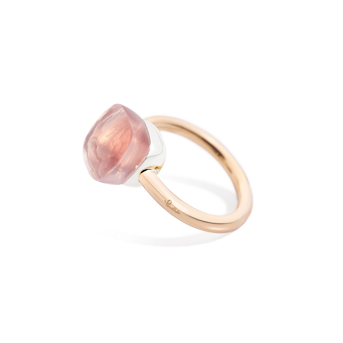 Bague Pomellato Nudo Classic en or rose, or blanc et quartz rose