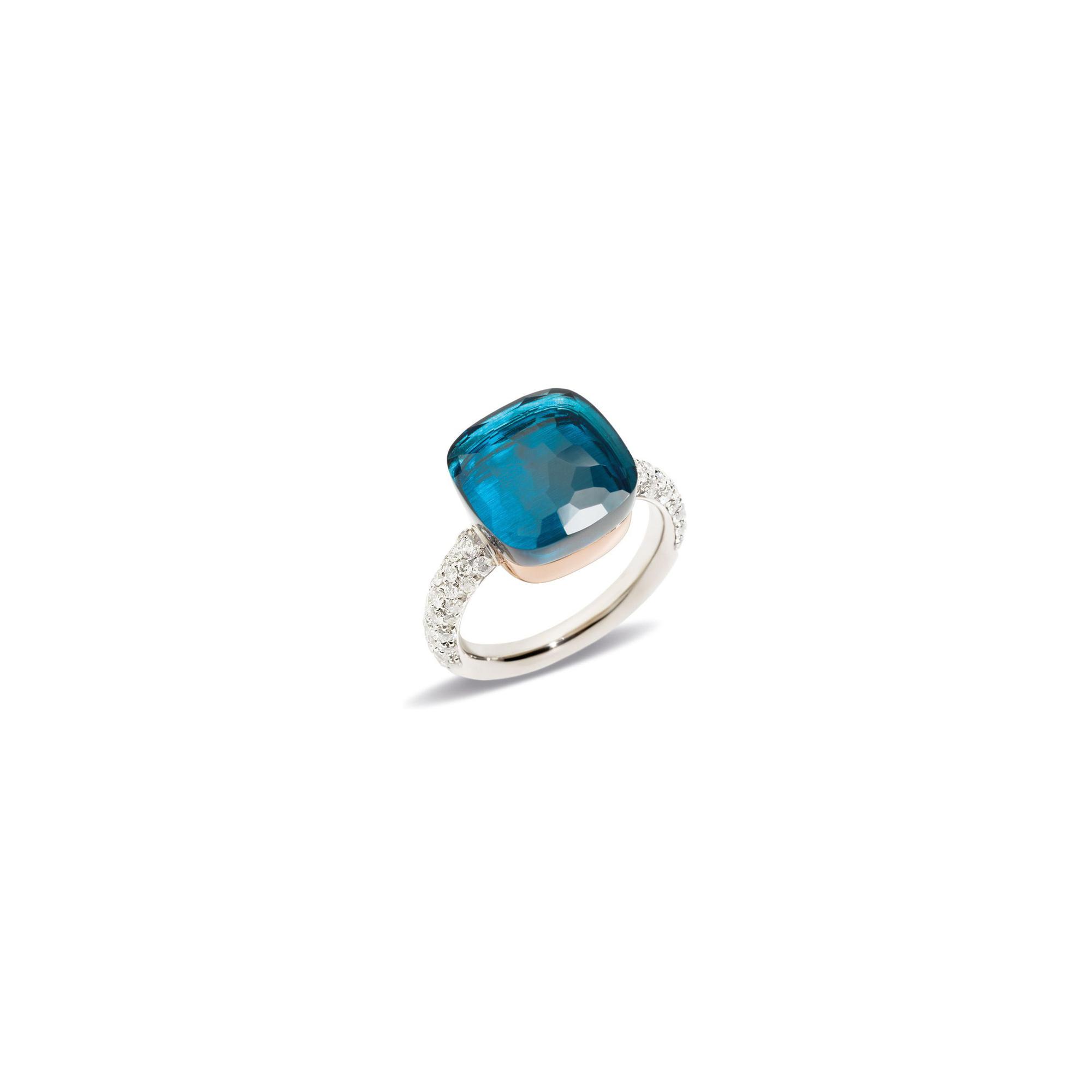 Bague Pomellato Nudo Maxi en or rose, or blanc, diamants et topaze Blue London