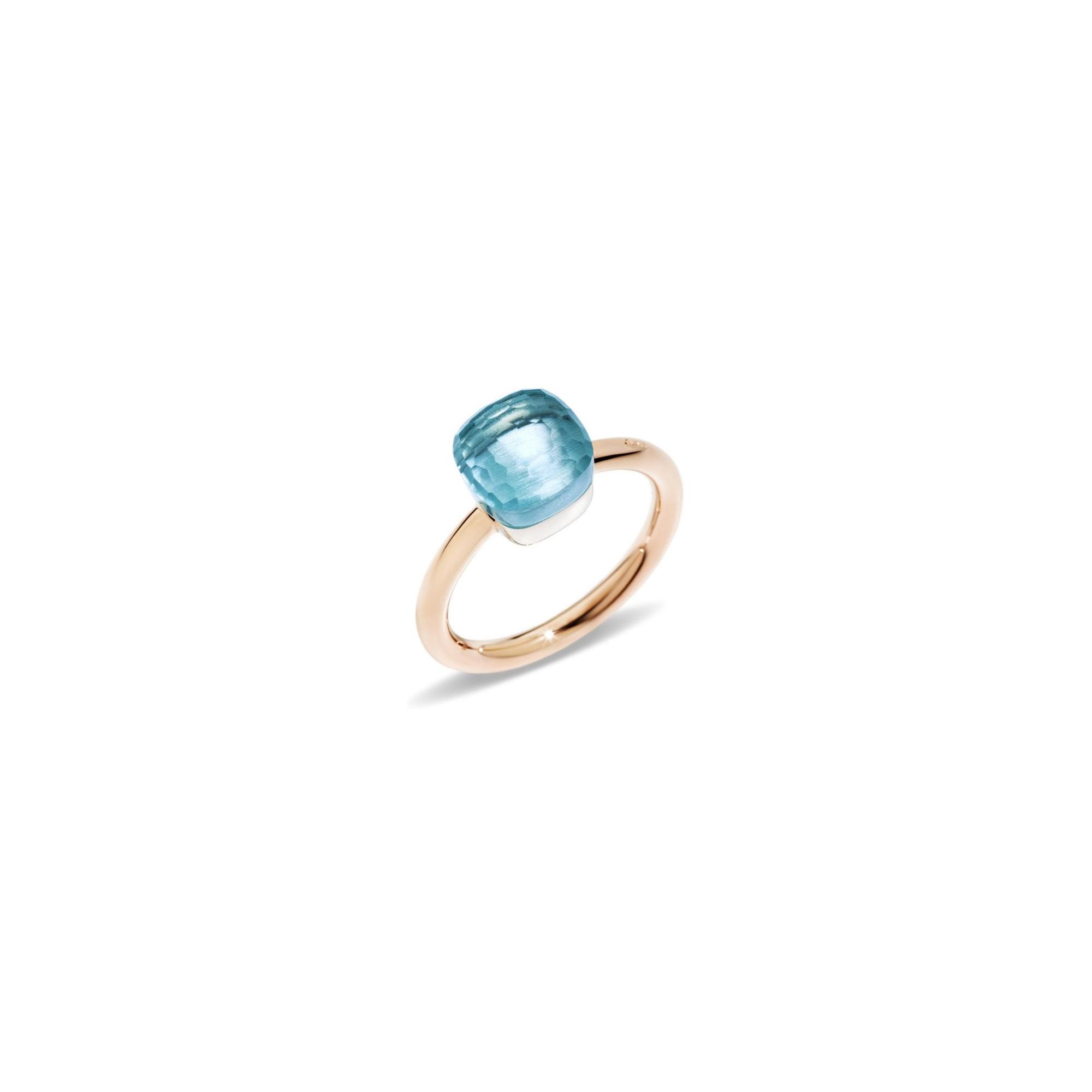 Bague Pomellato Nudo Petit en or rose, or blanc et topaze bleue