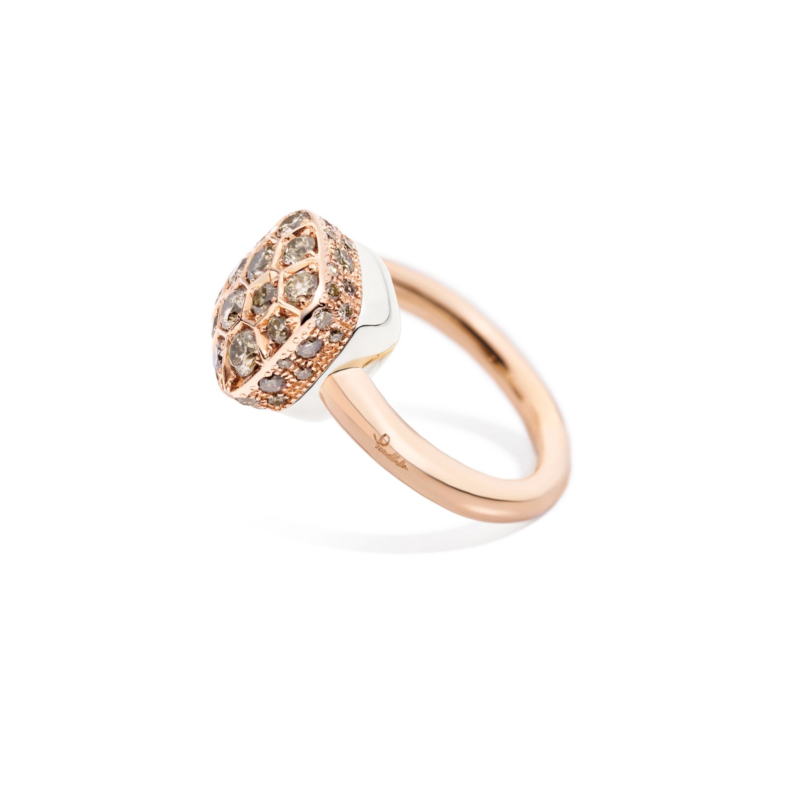 Bague Pomellato Nudo Maxi en or rose, or blanc et diamants cognac