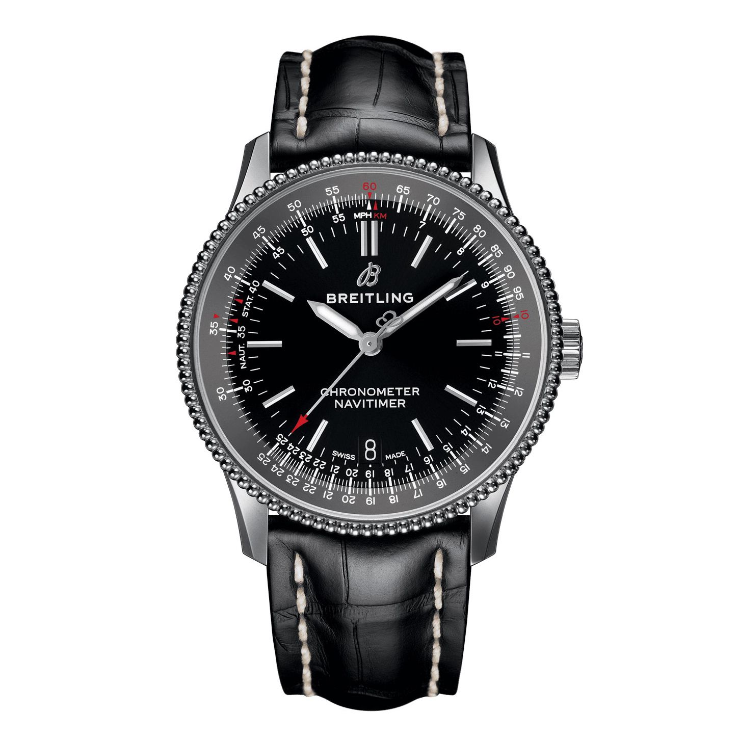 Montre Breitling Navitimer 1 Chronograph GMT cadran noir bracelet croco  noir 46 mm