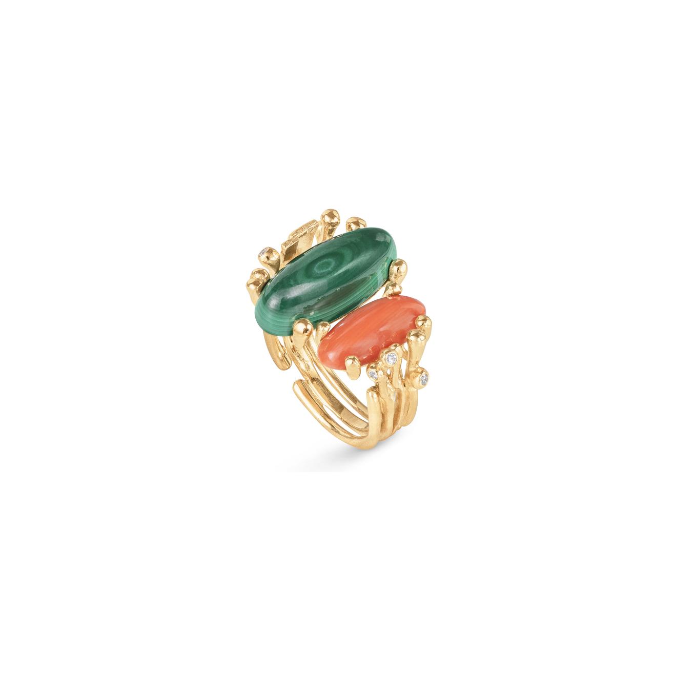 Bague Ole Lynggaard Boho en or jaune, vert, corail et diamants