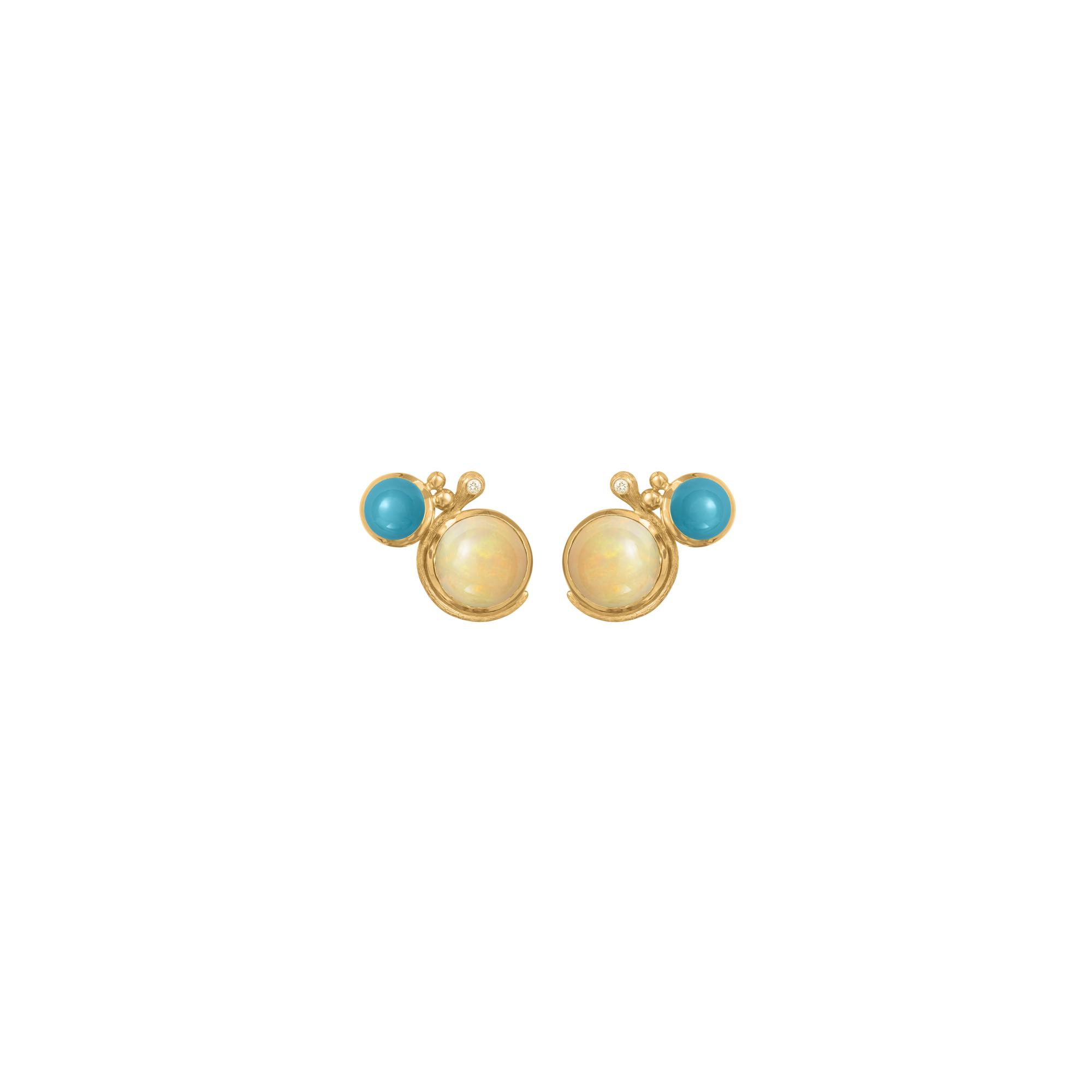 Boucles d'oreilles Ole Lynggaard Lotus en or jaune, turquoise, opale et diamants