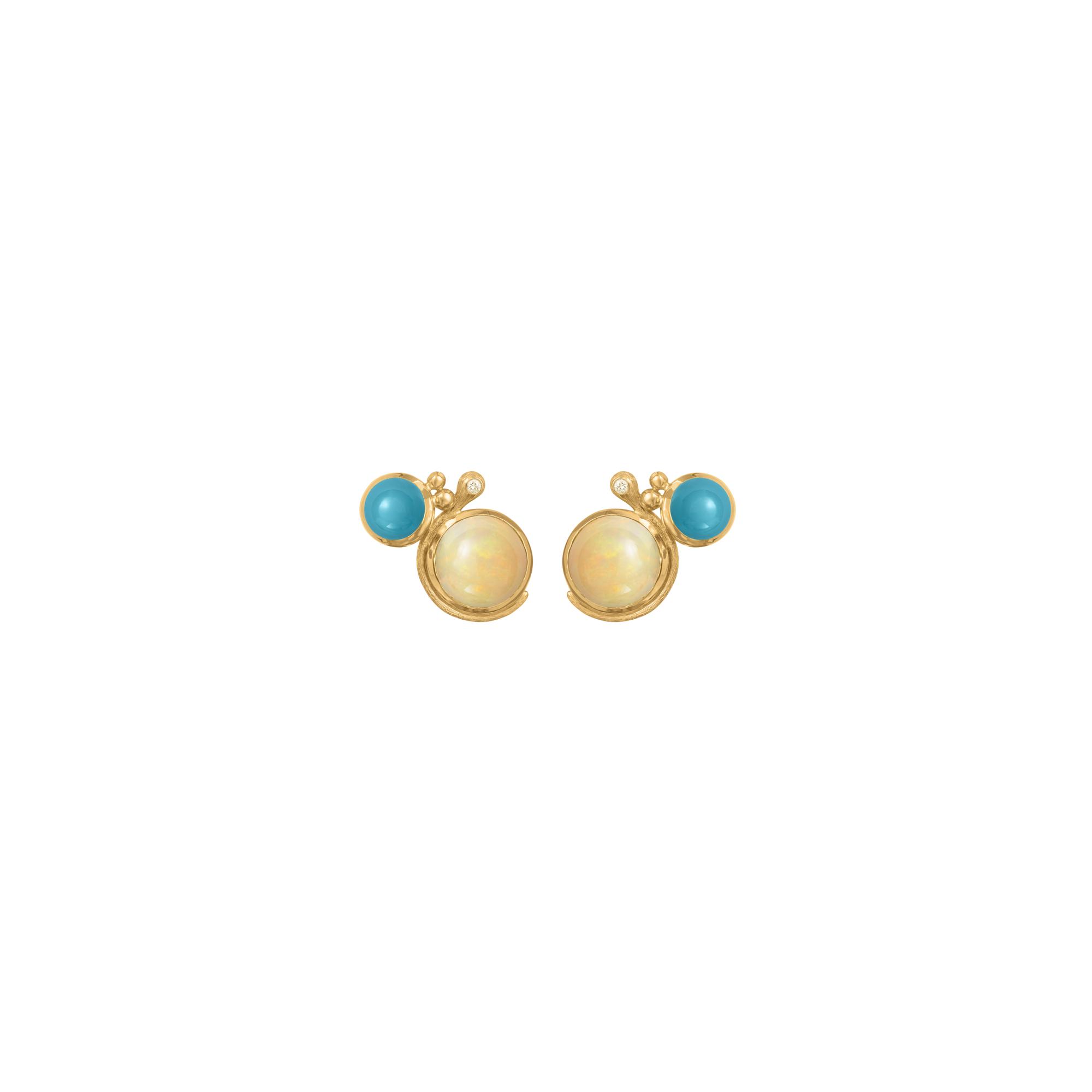 Boucles d'oreilles Ole Lynggaard Lotus en or jaune, turquoise, opale et diamants