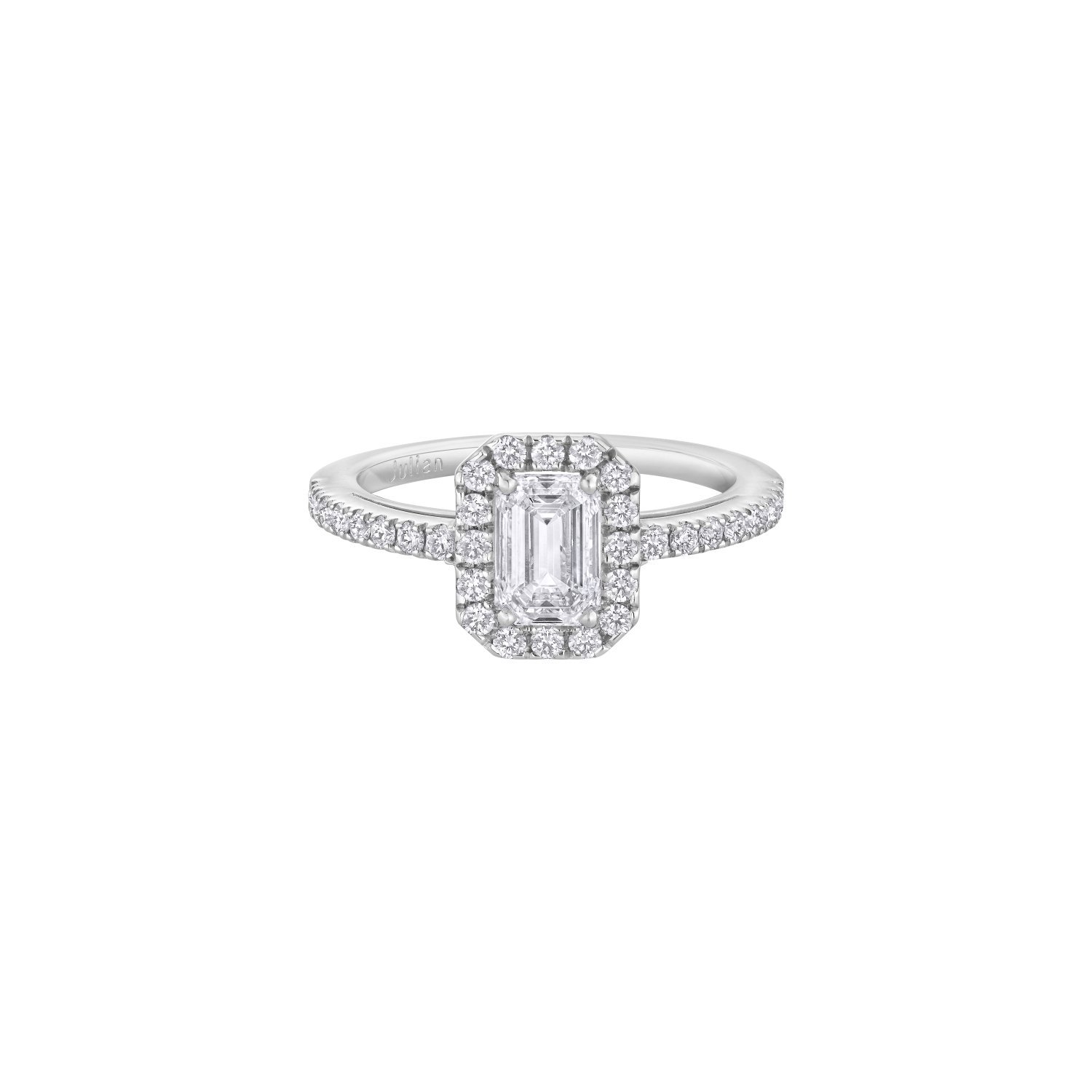 Louis Julian Achat Bague Solitaire Diamant Taille Emeraude Entierement Pavee De Diamants Taille Brillant En Or Blanc Palladie