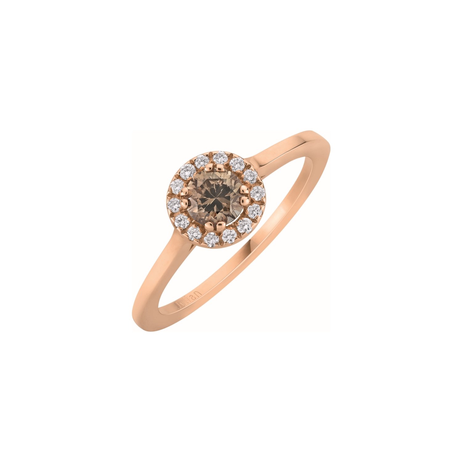 Louis Julian Achat Bague Solitaire Diamant Chocolat Entourage Pave De Diamants Blancs En Or Rose