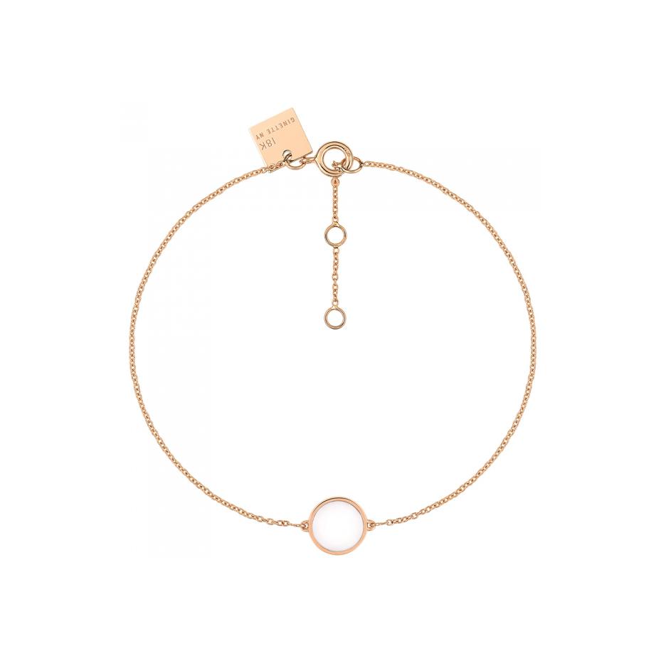 Bracelet Ginette NY MINI EVER DISC en or rose et agate blanche