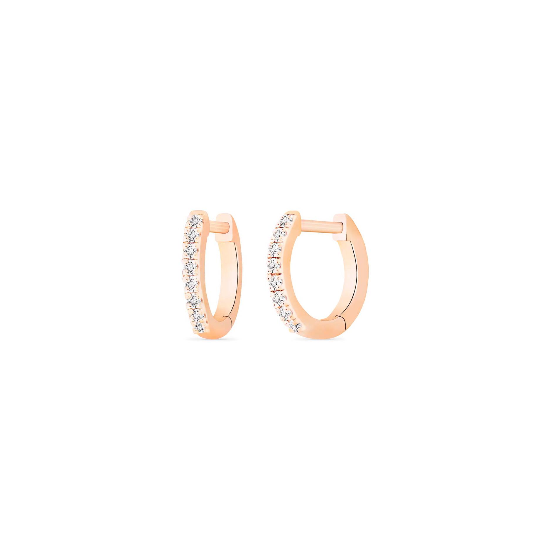 Boucles d'oreilles Ginette NY BE MINE mini créoles en or rose et diamant