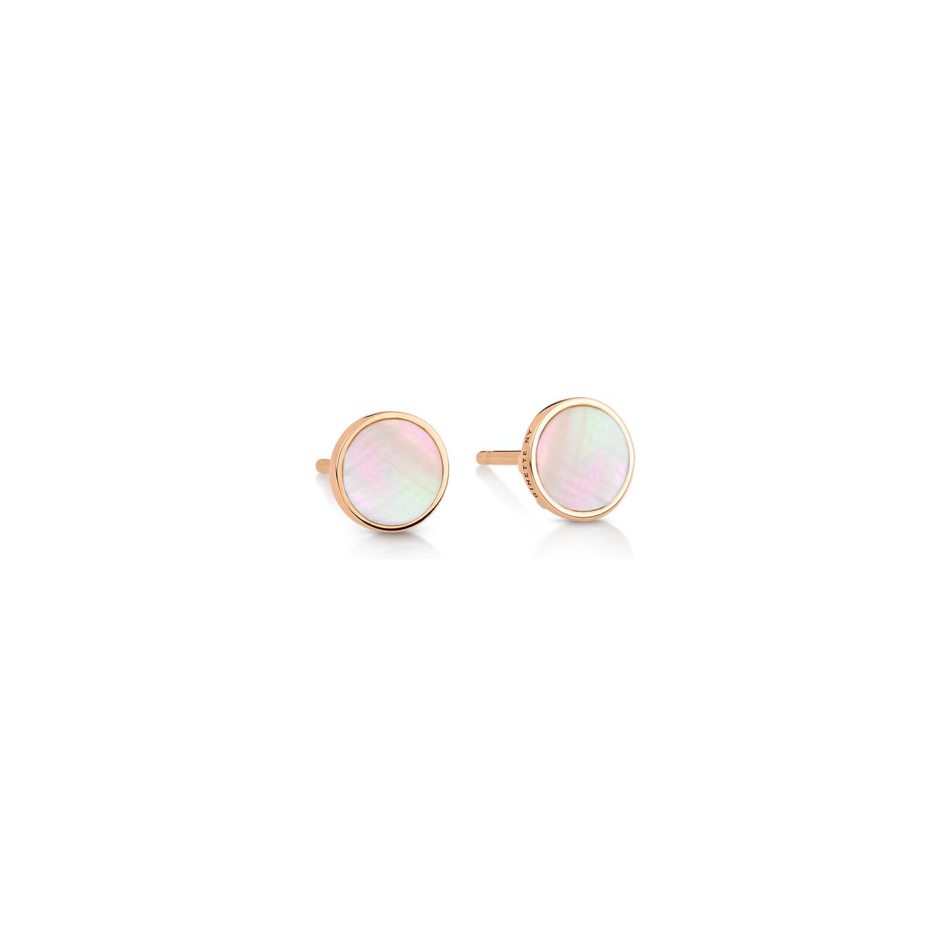 Boucles d'oreilles Ginette NY EVER DISC en or rose et nacre rose