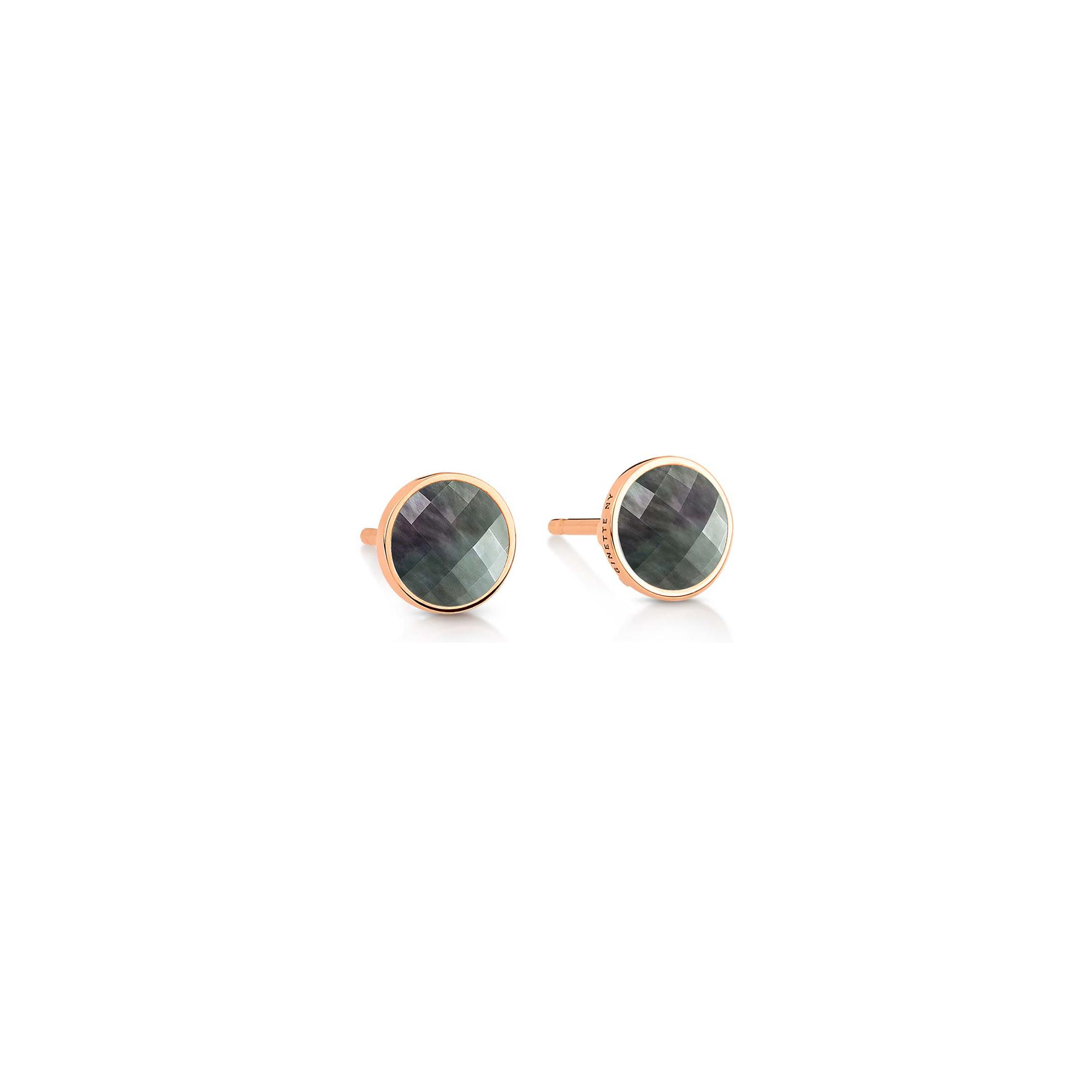 Boucles d'oreilles Ginette NY EVER en or rose et nacre noire