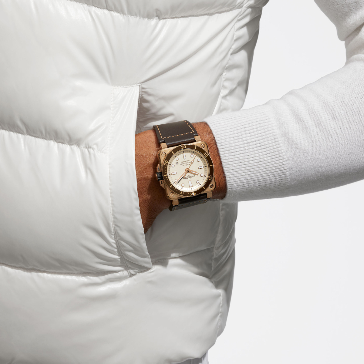 Montre Bell & Ross BR 03-92 Diver White Bronze Édition Limitée bracelet Caoutchouc/Cuir BR0392-D-WH-BR/SCA