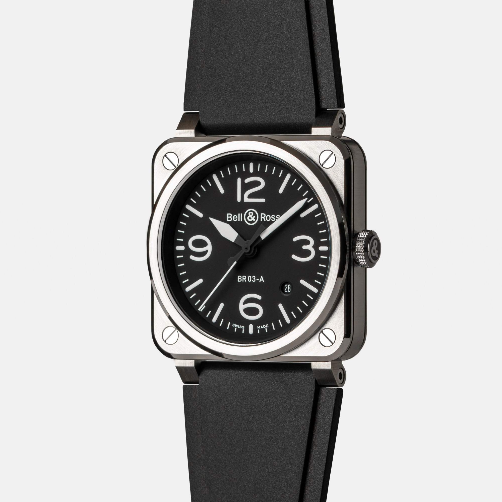 Montre Bell & Ross BR-03 Black Steel bracelet Caoutchouc/Textile BR03A-BL-ST/SRB
