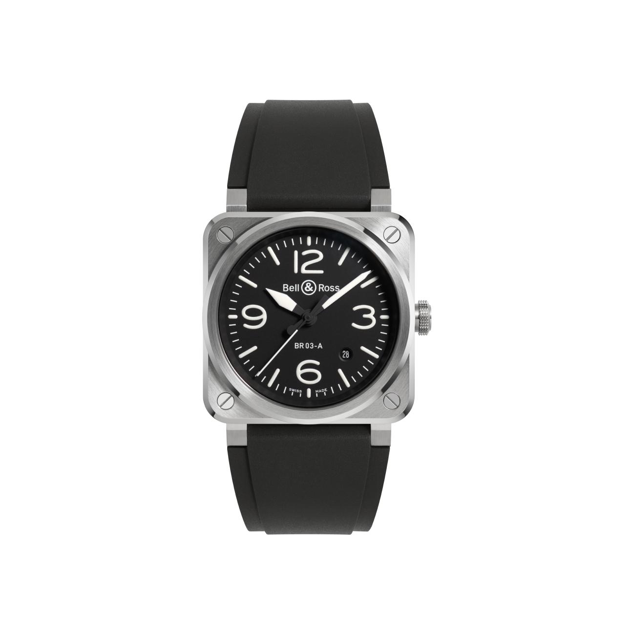 Montre Bell & Ross BR-03 Black Steel bracelet Caoutchouc/Textile BR03A-BL-ST/SRB