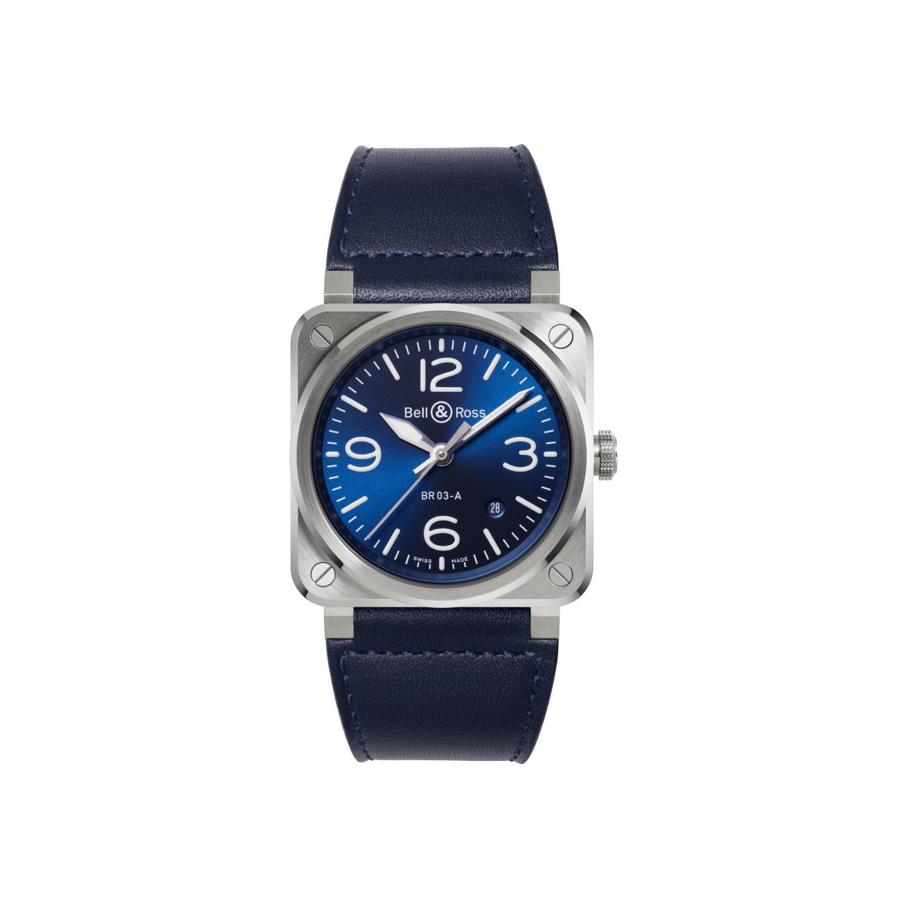 Montre Bell & Ross BR-03 Blue Steel bracelet Cuir/Textile BR03A-BLU-ST/SCA