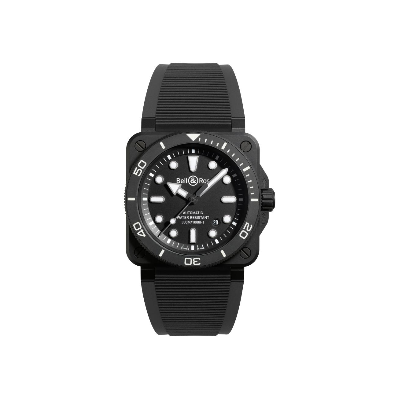 Montre Bell & Ross BR-03 Diver Matte Ceramic cadran Noir bracelet Caoutchouc BR03A-D-BL-CE/SRB