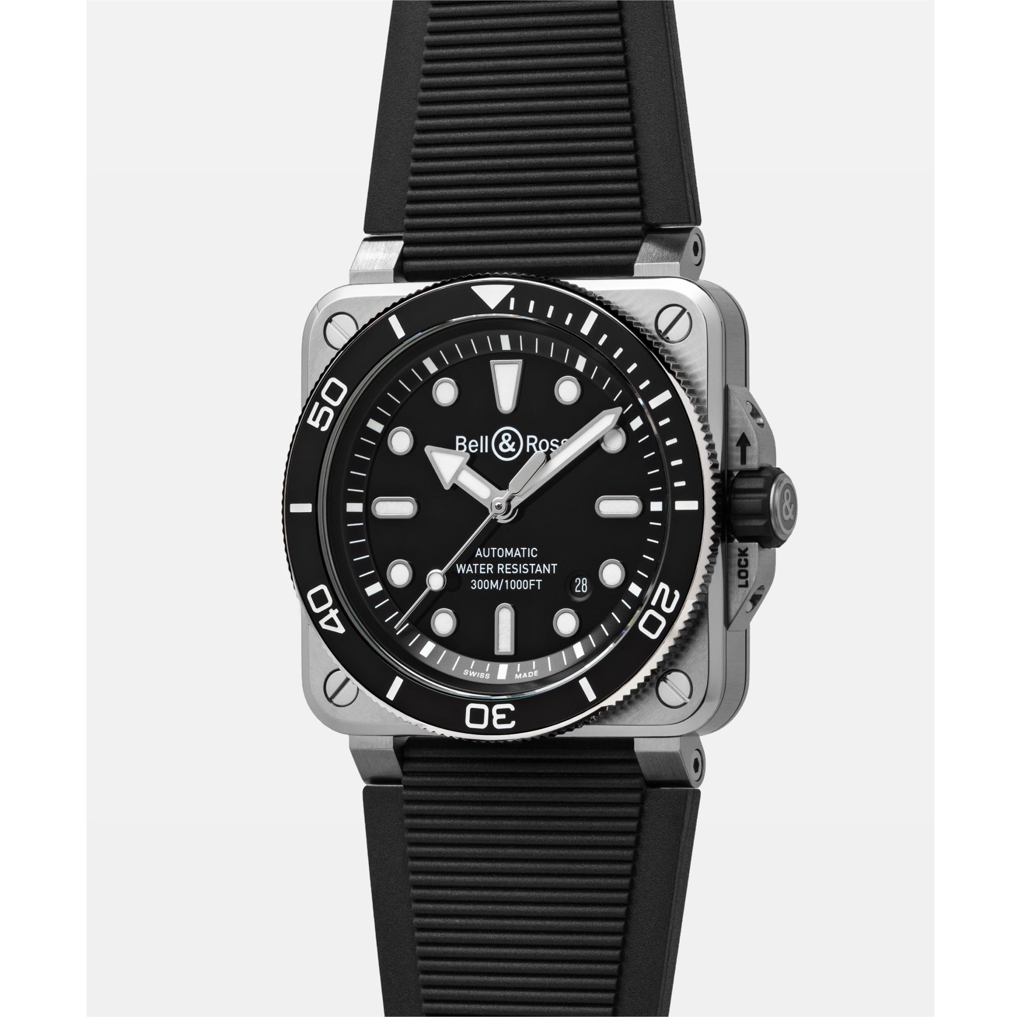Montre Bell & Ross BR-03 Diver Black Steel cadran Noir bracelet Caoutchouc BR03A-D-BL-ST/SRB