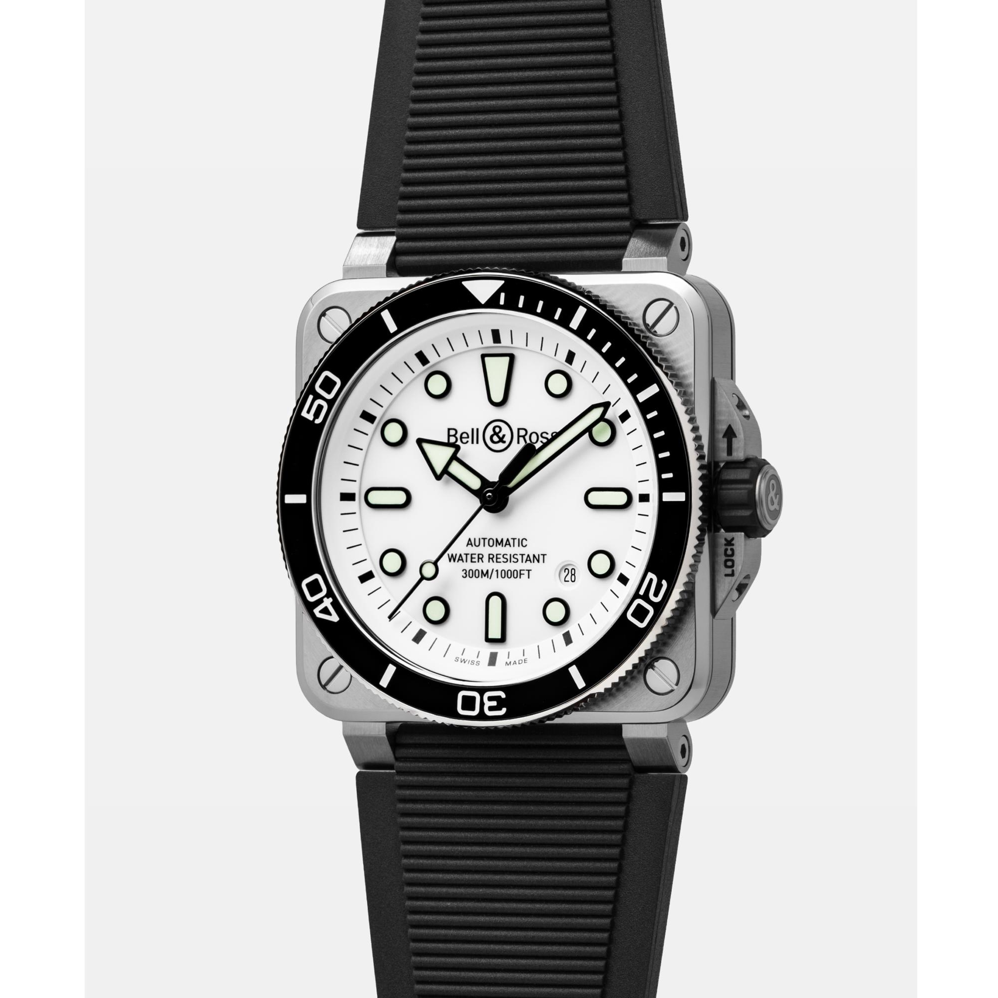 Montre Bell & Ross BR-03 Diver White Steel cadran Blanc bracelet Caoutchouc BR03A-D-WH-ST/SRB