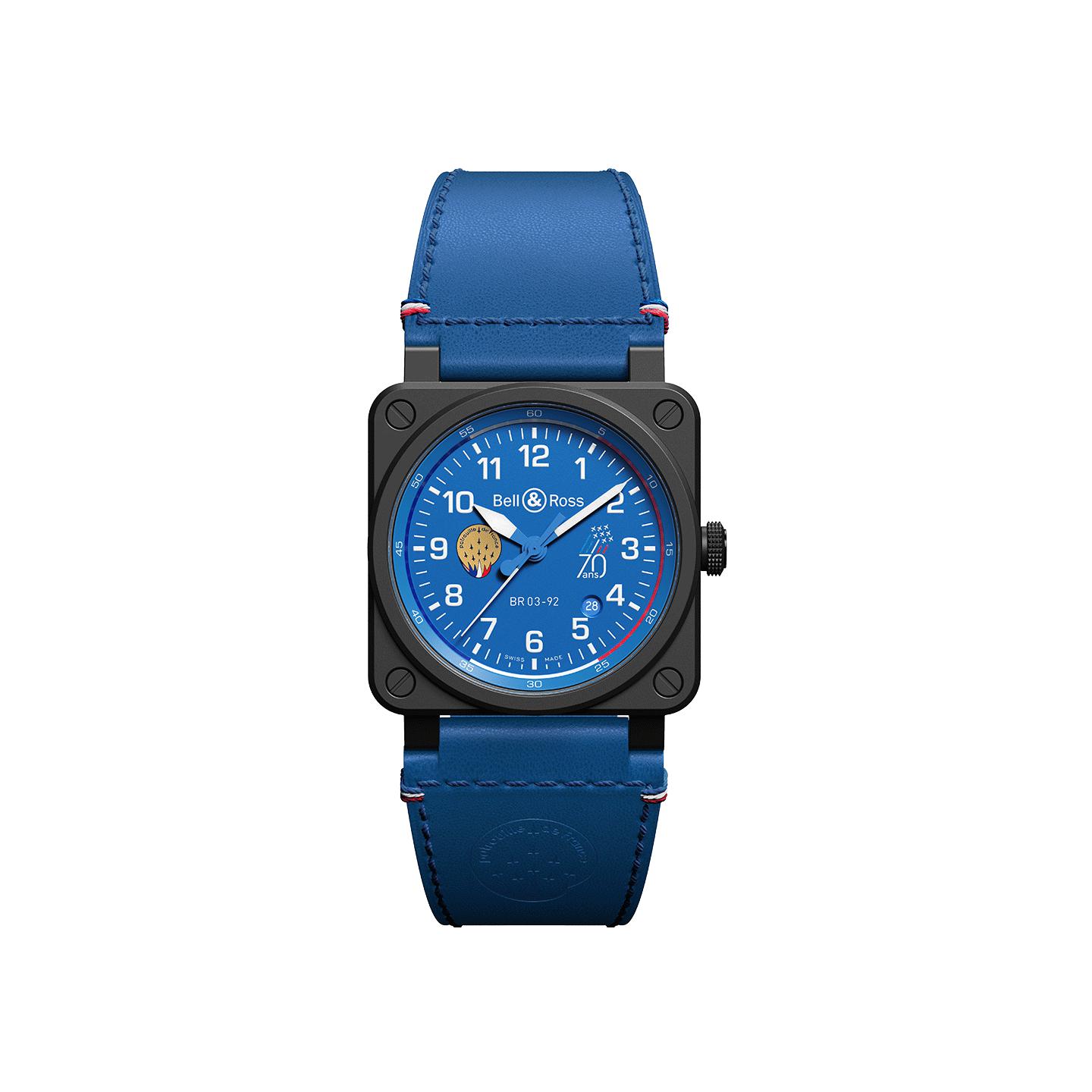Montre Bell & Ross BR 03-92 Patrouille de France 70th Anniversary bracelet Cuir/Textile BR0392-PAF7-CE/SCA