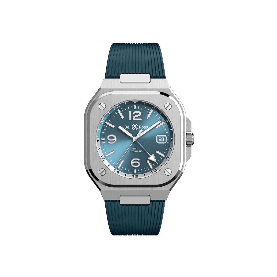 Montre Bell & Ross BR-05 GMT Sky Blue bracelet Caoutchouc BR05G-PB-ST/SRB