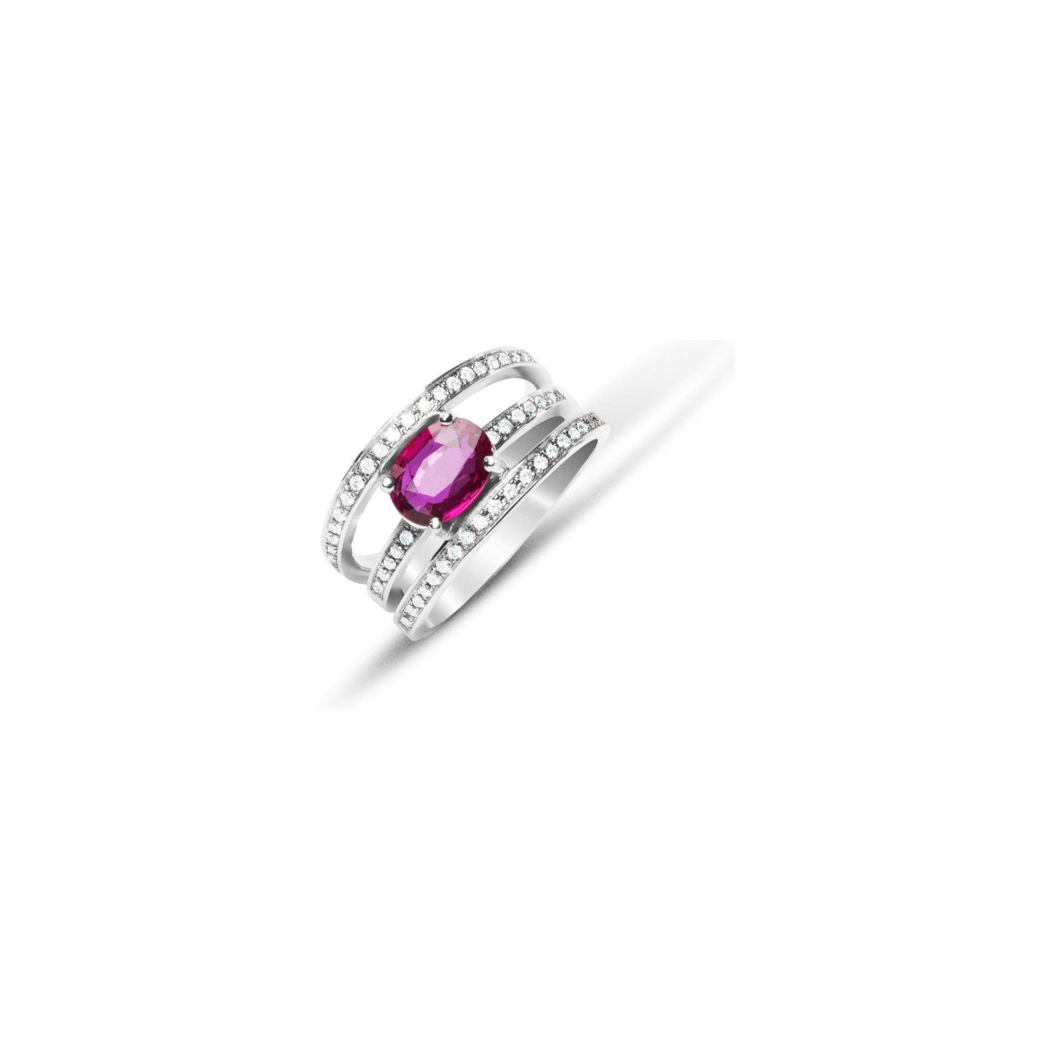 Bague Raynal en or blanc, diamants et rubis