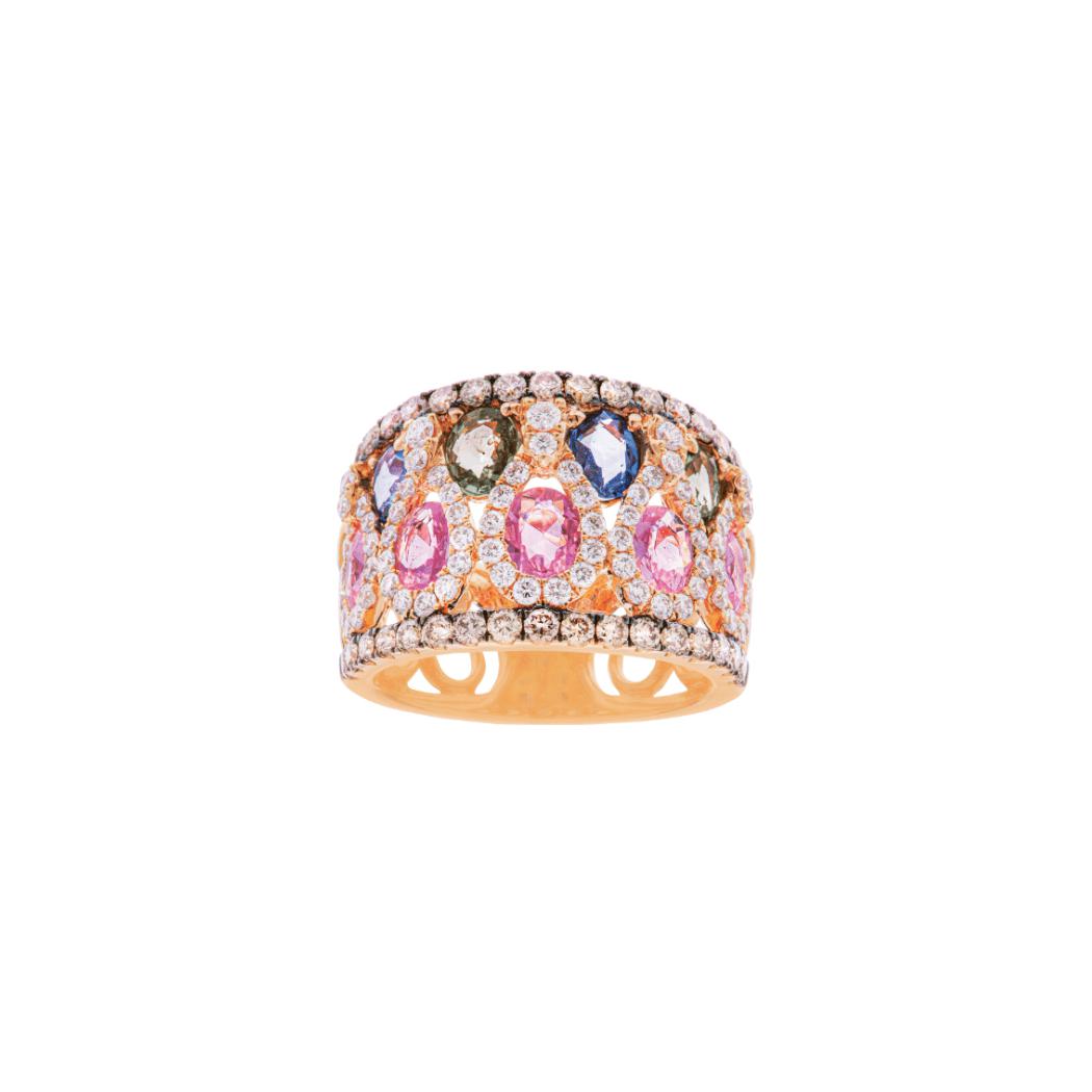 Bague Raynal Rainbow en or rose, diamants et saphirs