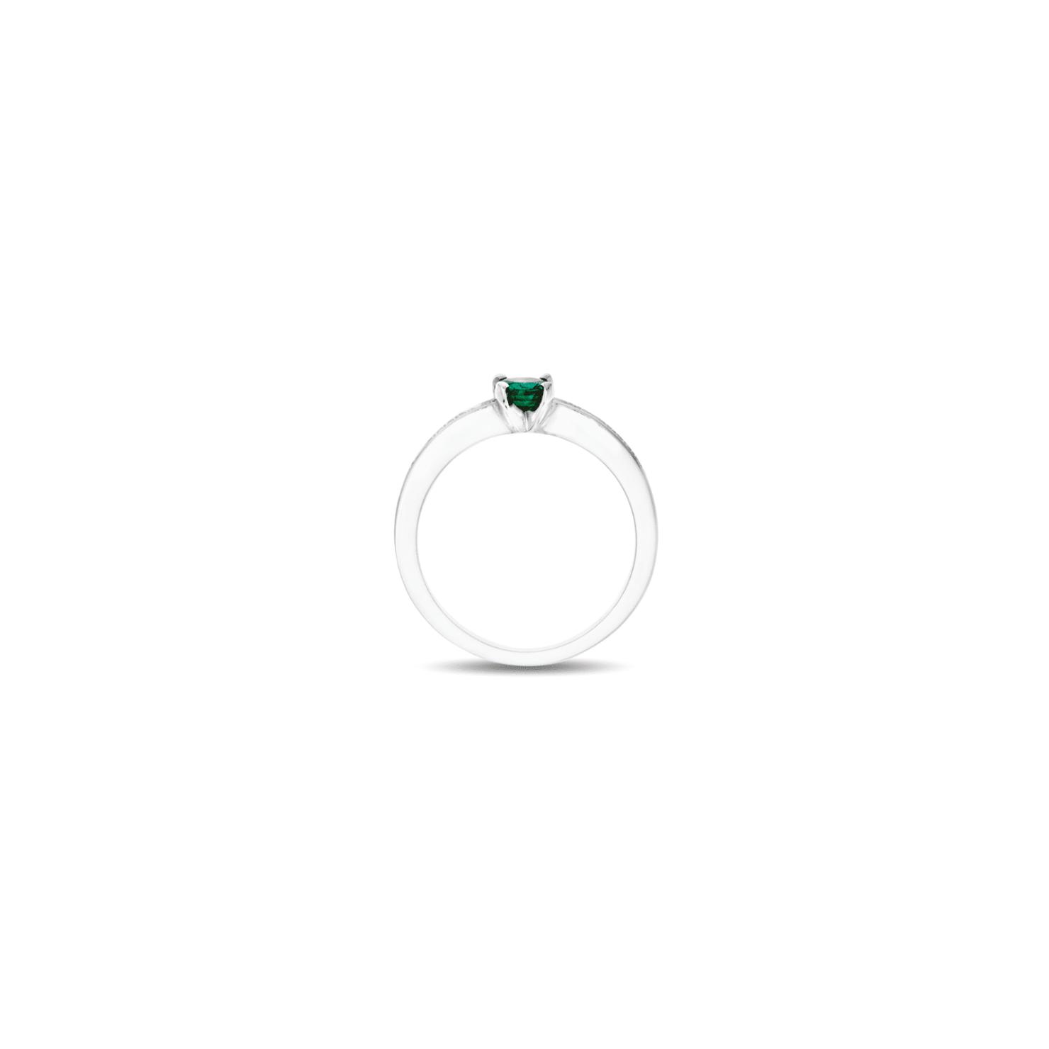 Solitaire Raynal en or blanc, diamants et émeraude