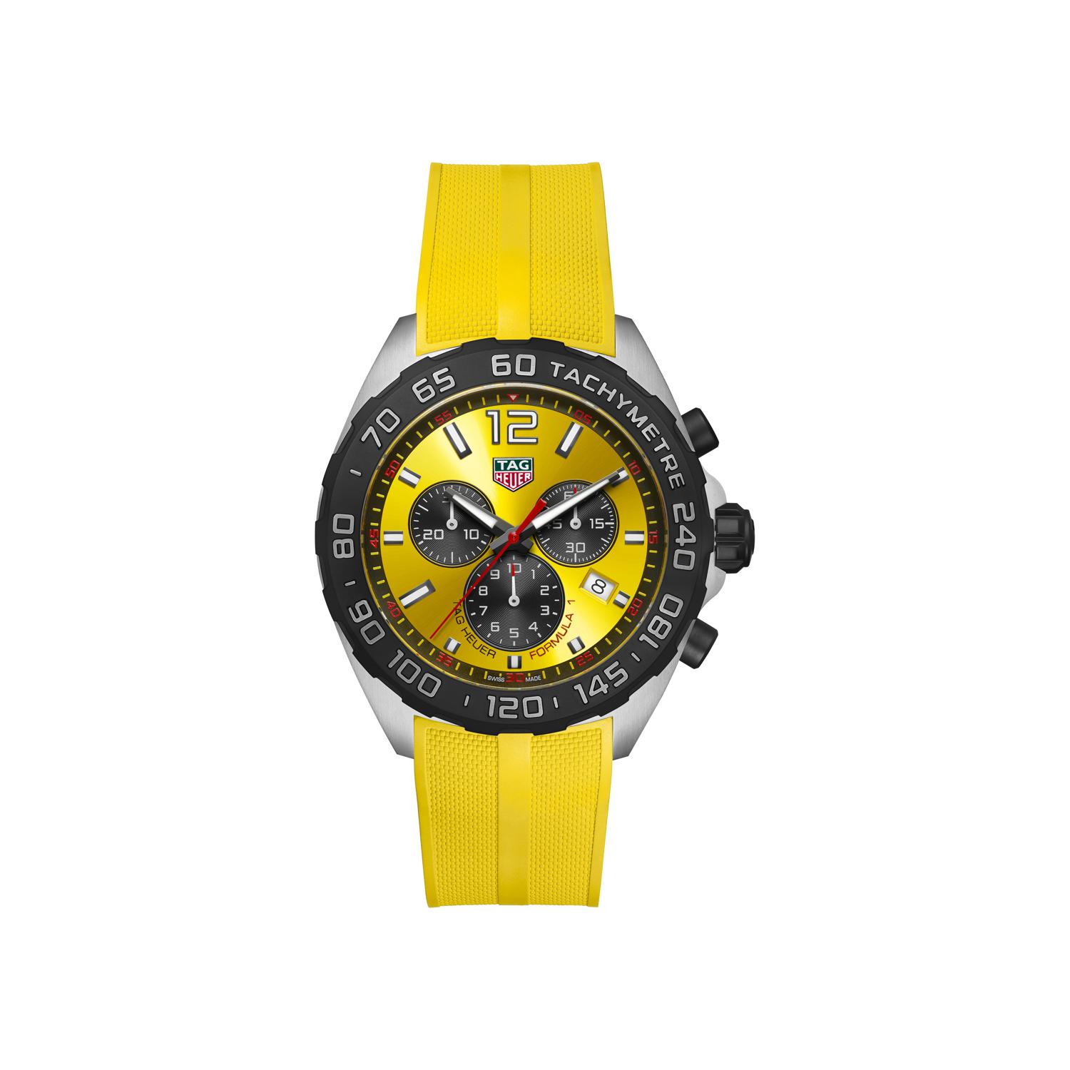 Montre TAG Heuer Formula 1 Chronograph Quartz 43mm cadran Jaune bracelet Caoutchouc CAZ101AM.FT8054