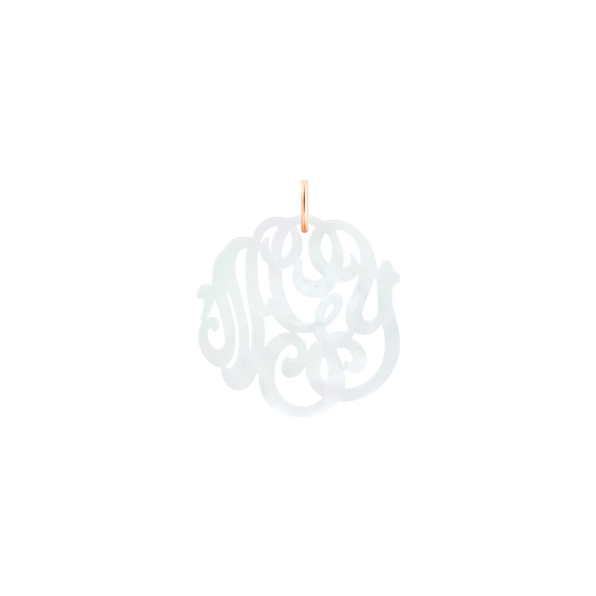 Charm Ginette NY CHARMS Monogram en or rose et nacre blanche