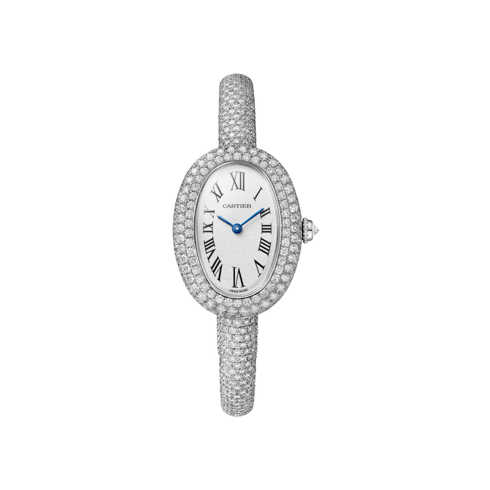 Montre Baignoire de Cartier Petit modèle, taille 15, mouvement quartz, or gris, diamants