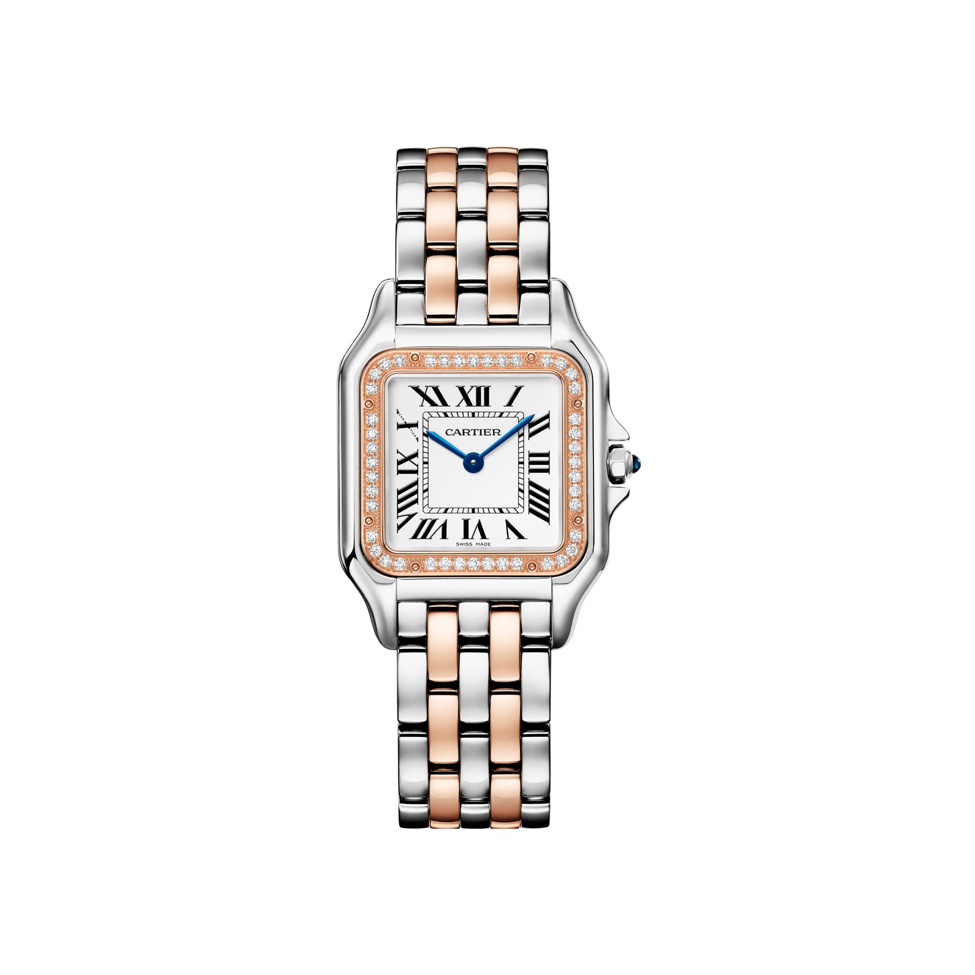 Montre Panthère de Cartier Moyen modèle, mouvement quartz, or rose, acier, diamants
