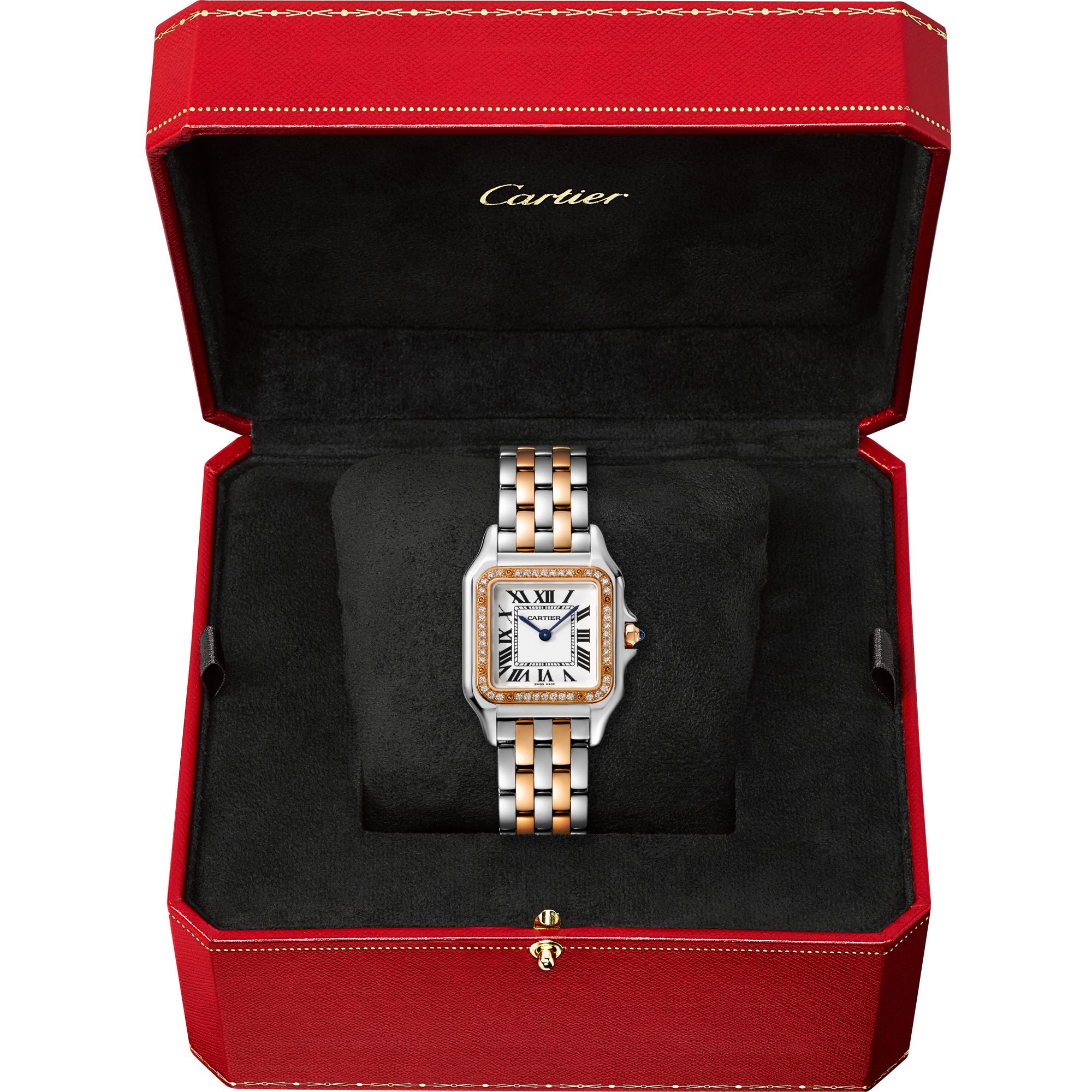 Montre Panthère de Cartier Moyen modèle, mouvement quartz, or rose, acier, diamants