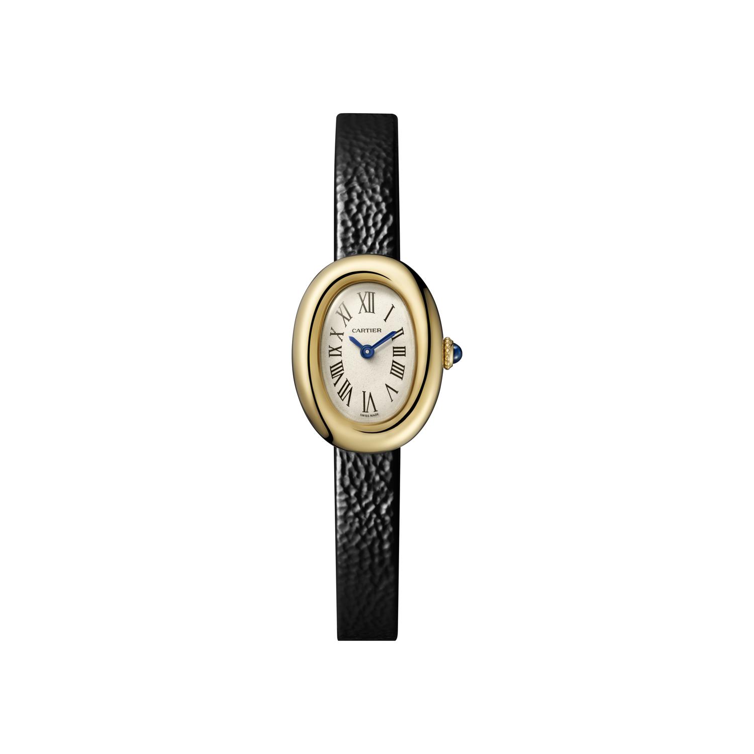 Montre Cartier Baignoire Mini modèle, mouvement quartz, or jaune,  cuir