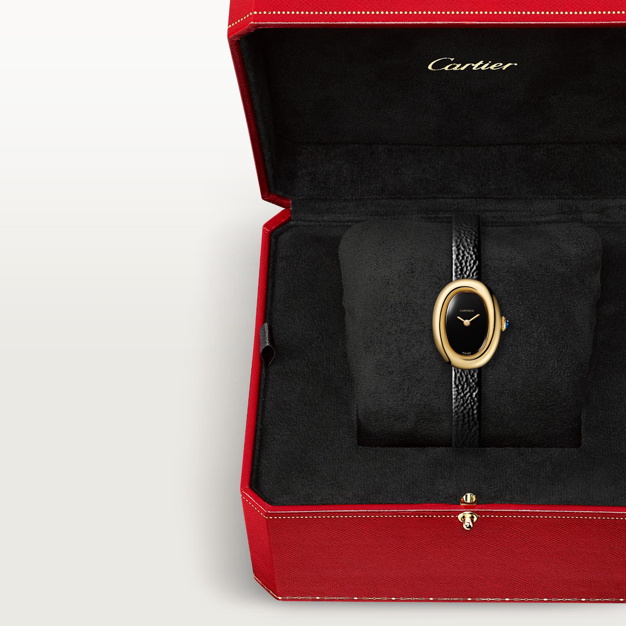 Montre Baignoire de Cartier Mini modèle, mouvement quartz, or jaune, cuir