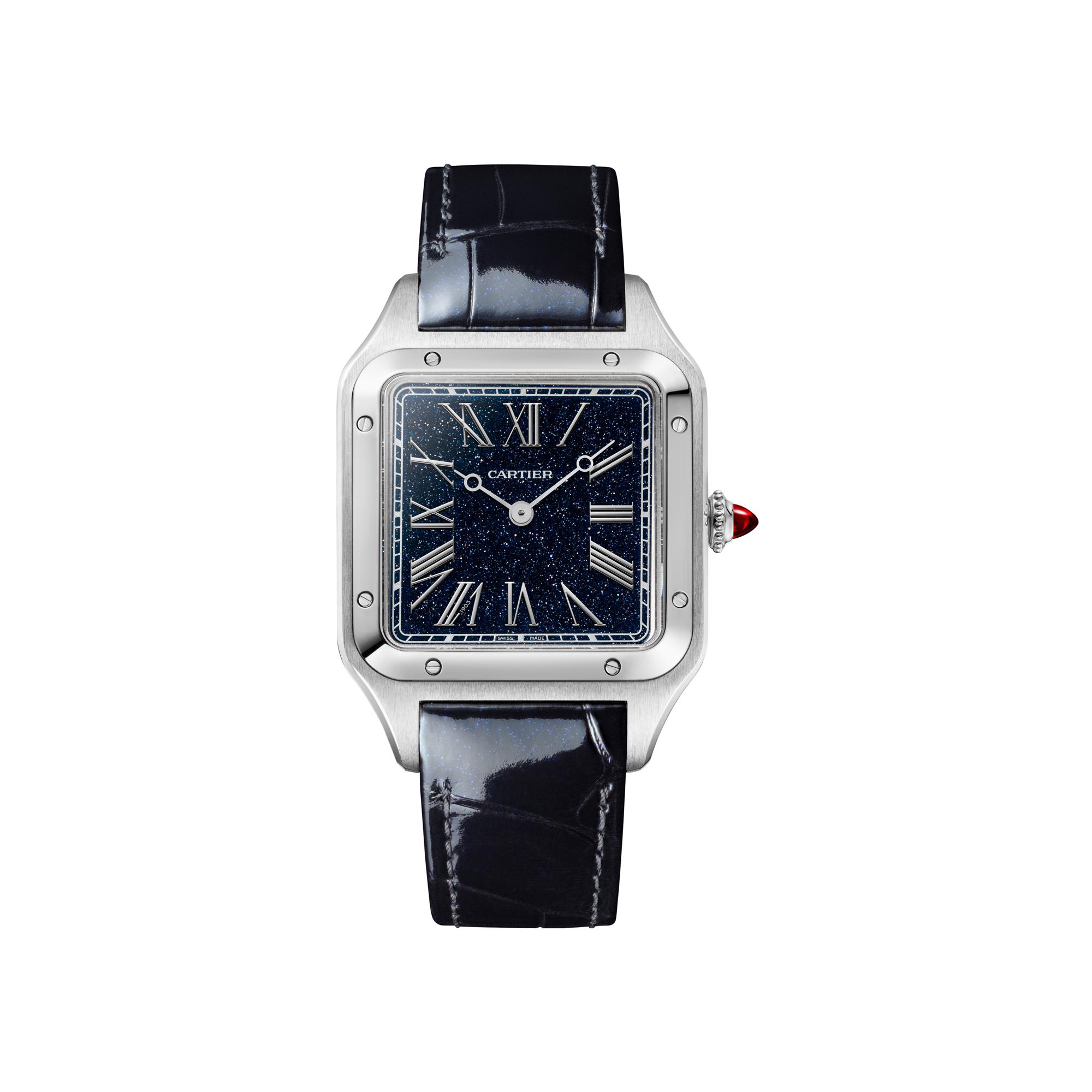 Montre Santos-Dumont Grand modèle, mouvement manuel, platine, cuir