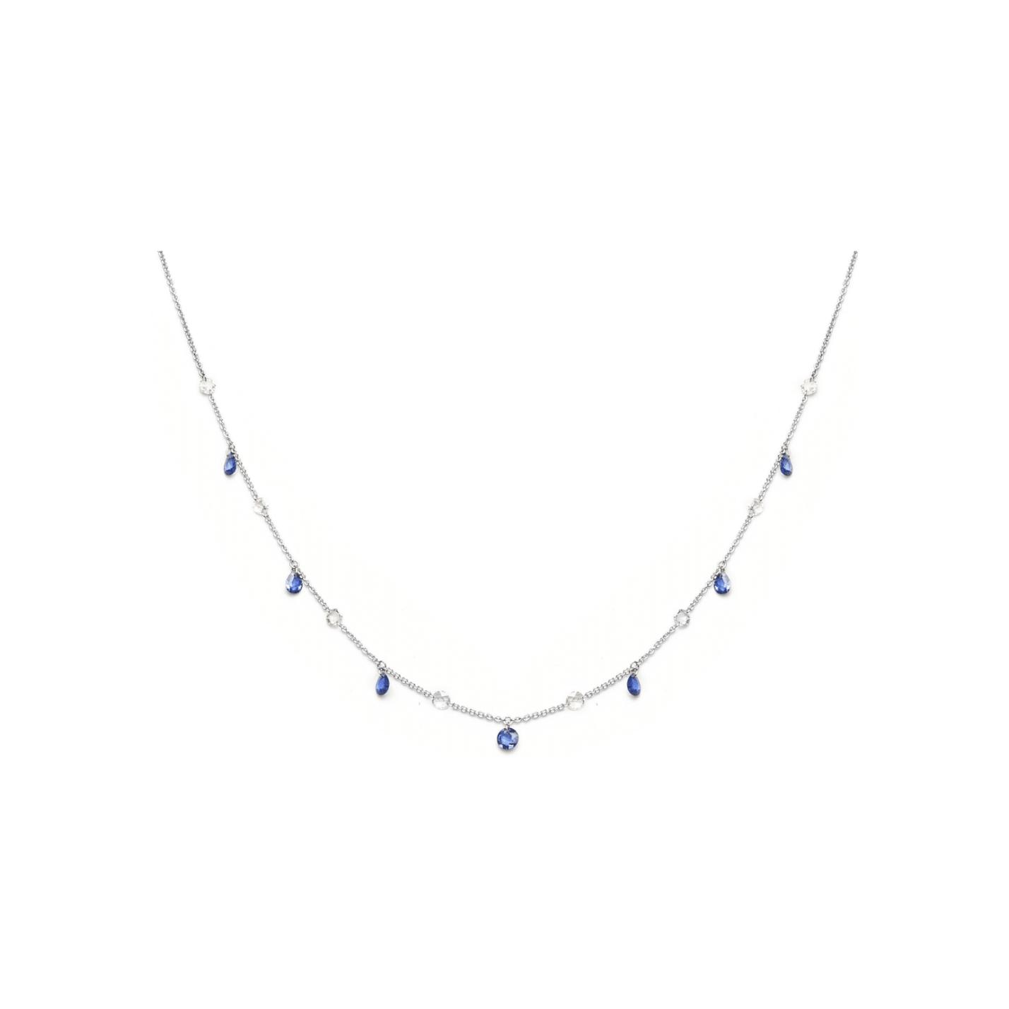 Collier Raynal en or blanc, diamants et saphir