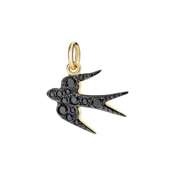 Pendentif DoDo Hirondelle en Or jaune et Diamant noir