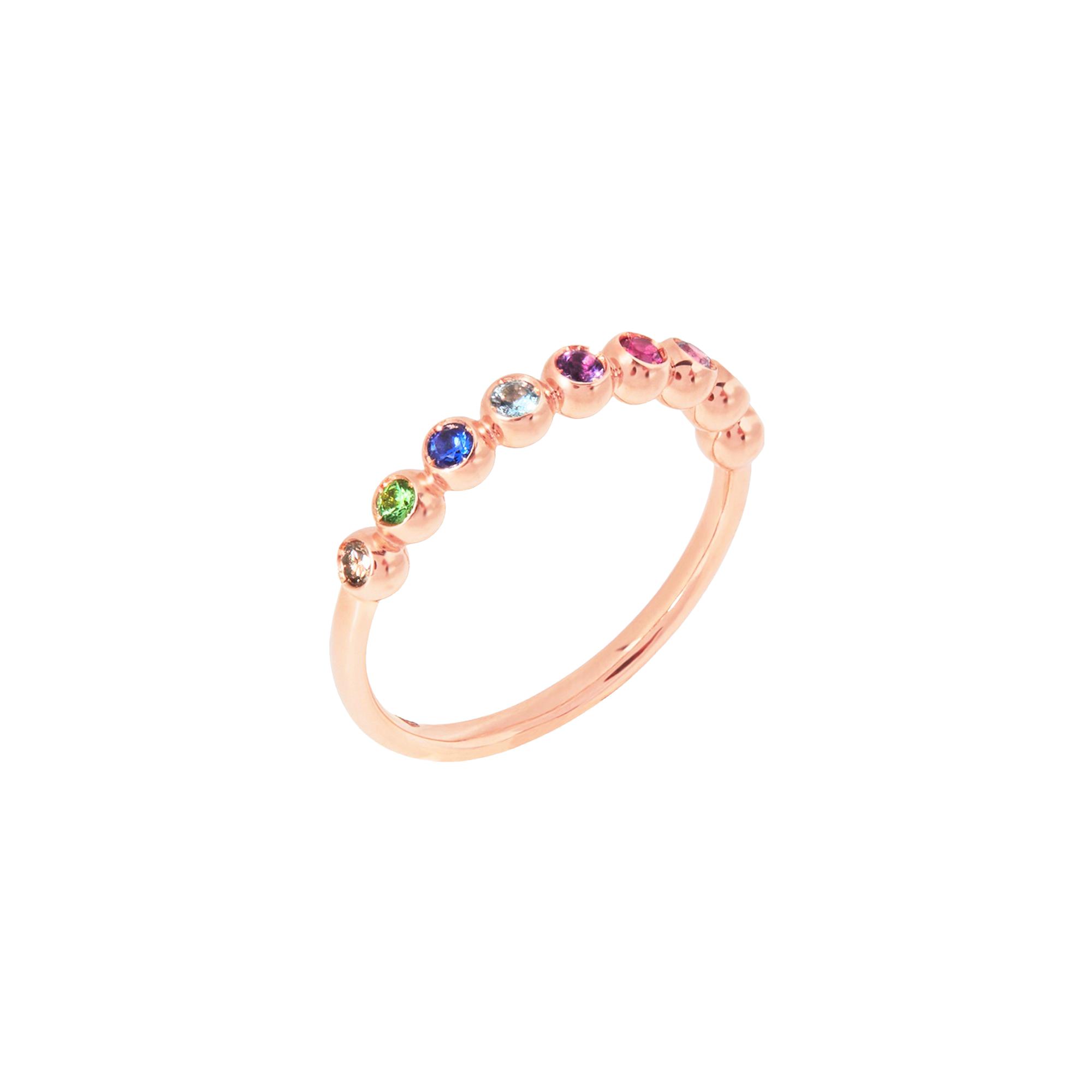 Bague DoDo Bollicine en or rose, diamants, diamants bruns, saphirs, rubis, améthystes, topaze bleue et tsavorite