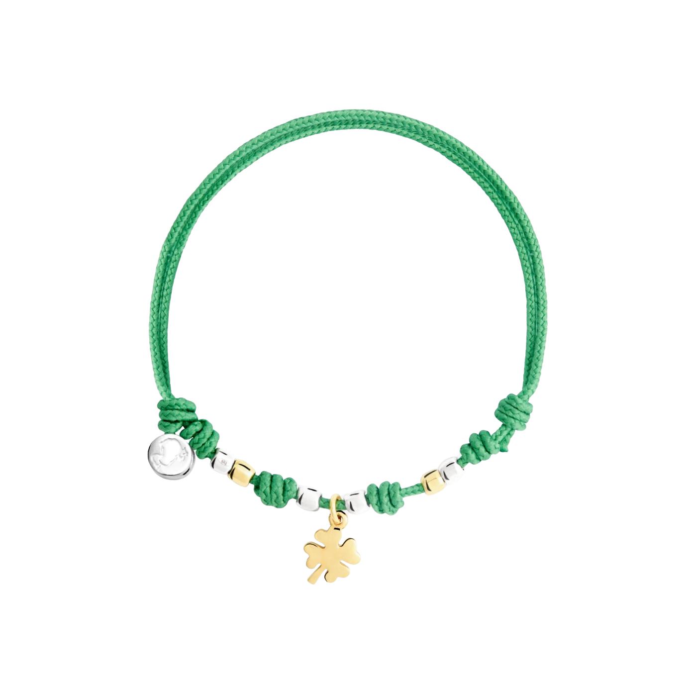 Bracelet Cordon DoDo Trèfle À Quatre Feuilles En Or Jaune Et Argent - Argent 925/1000ème/Or Jaune 750/1000ème - Jaune