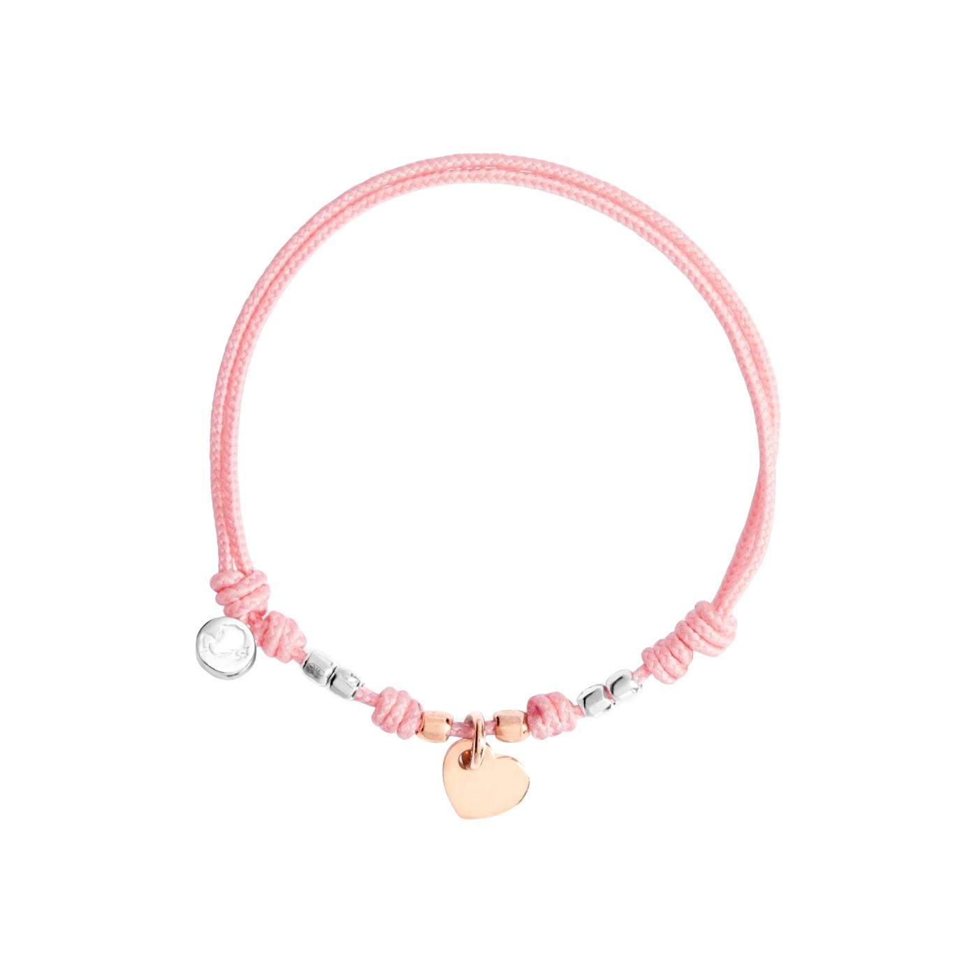Bracelet Cordon DoDo Cœur En Or Rose Et Argent - Argent 925/1000ème/Or Rose 375/1000ème - Rose