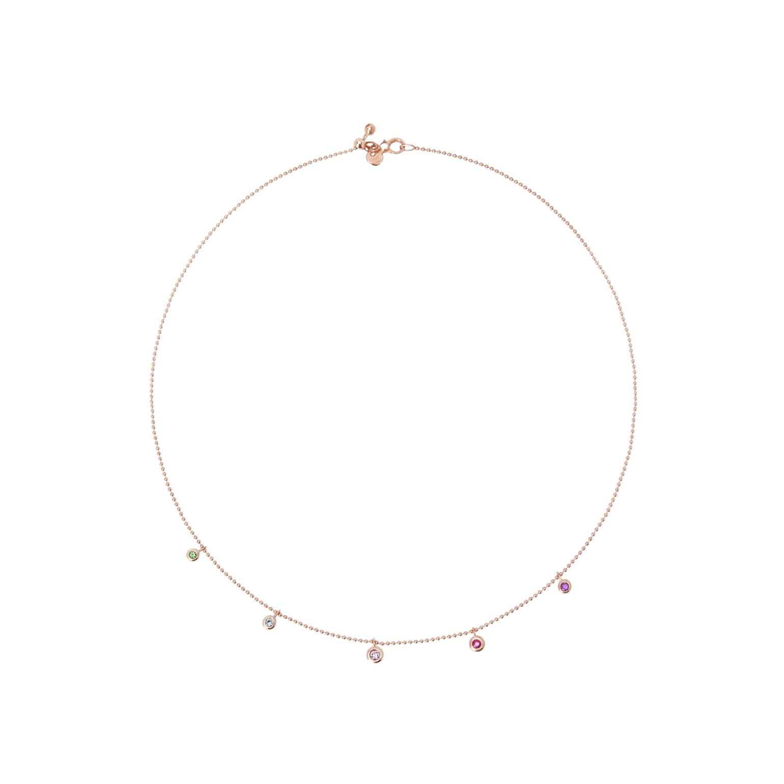 Collier Dodo Bollicine En Or Rose, Tsavorite, Topaze Bleue Et Saphir Rose - Or Rose 375/1000ème - Améthyste/Rubis/Saphir Rose/Topaze Bleue Traitée/Tsavorite - Bleu