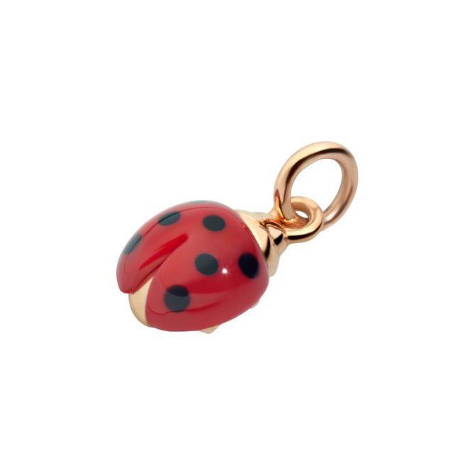 Pendentif DoDo Coccinelle en Or rose, résine rouge et émail noir