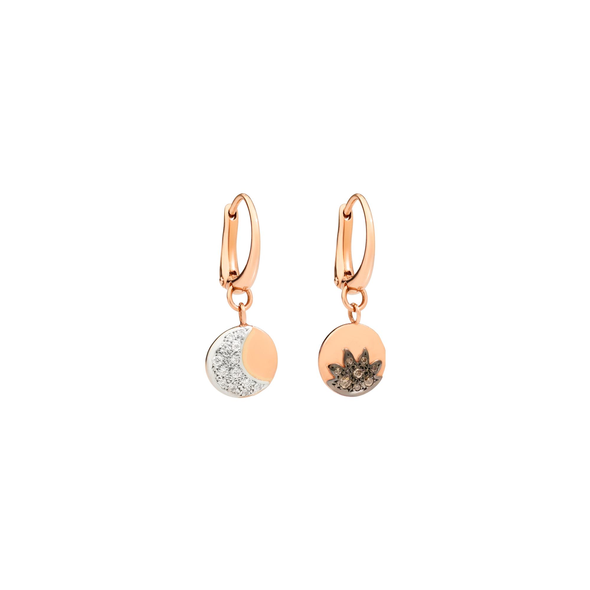 Mono boucle d'oreille DoDo Moon And Sun en or rose et diamants bruns