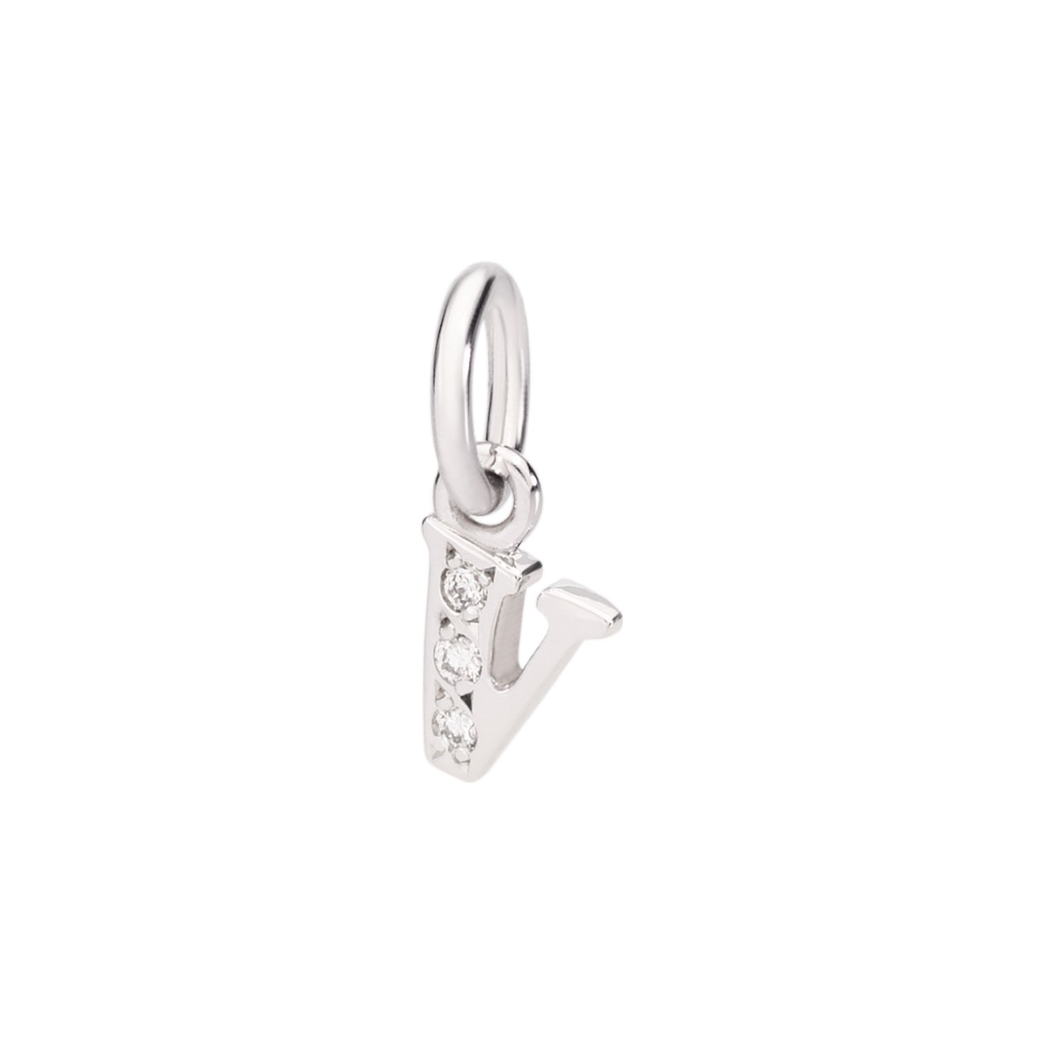 Pendentif DoDo Lettre V En Or Blanc Et Diamants - Or Blanc 375/1000ème - Diamant - Blanc