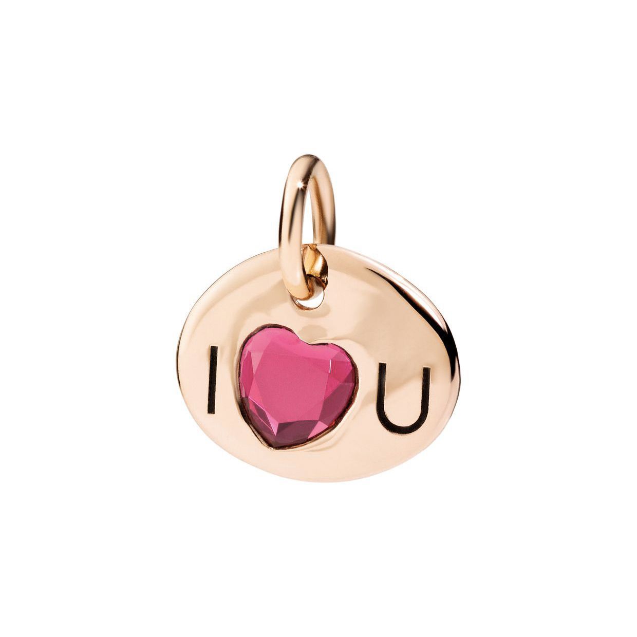 Pendentif DoDo I love U en or rose et rubis synthétique