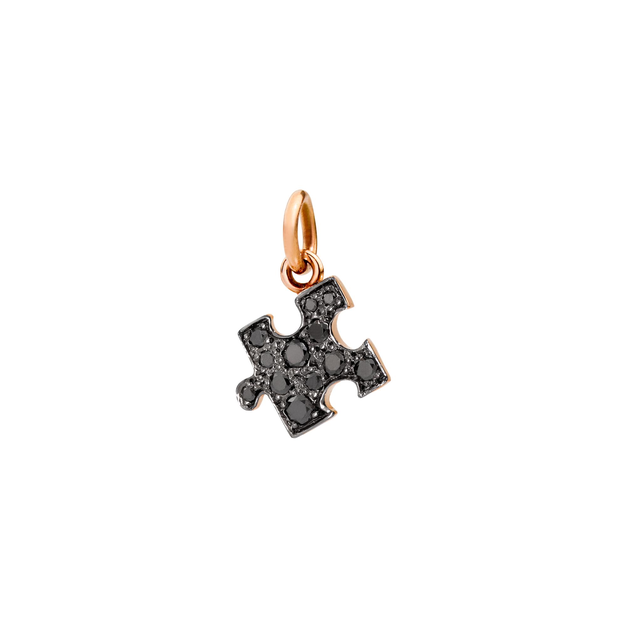 Pendentif DoDo Puzzle Droit En Or Rose Et Diamants Noirs - Or Rose 375/1000ème - Diamant Noir - Rose