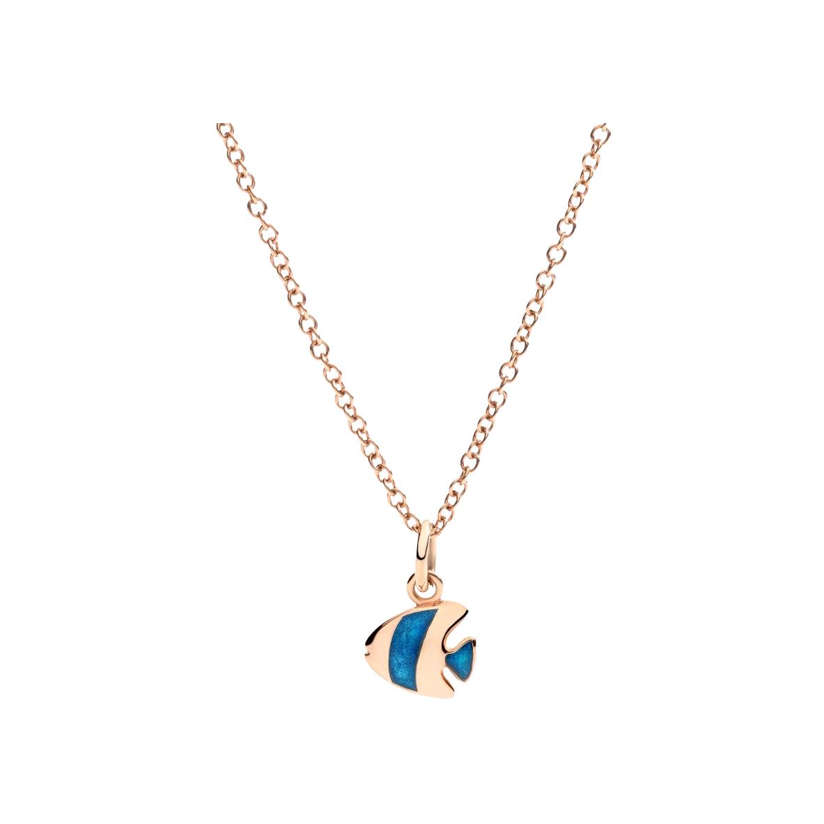 Pendentif DoDo Poisson-ange en or rose et email bleu effet nacre