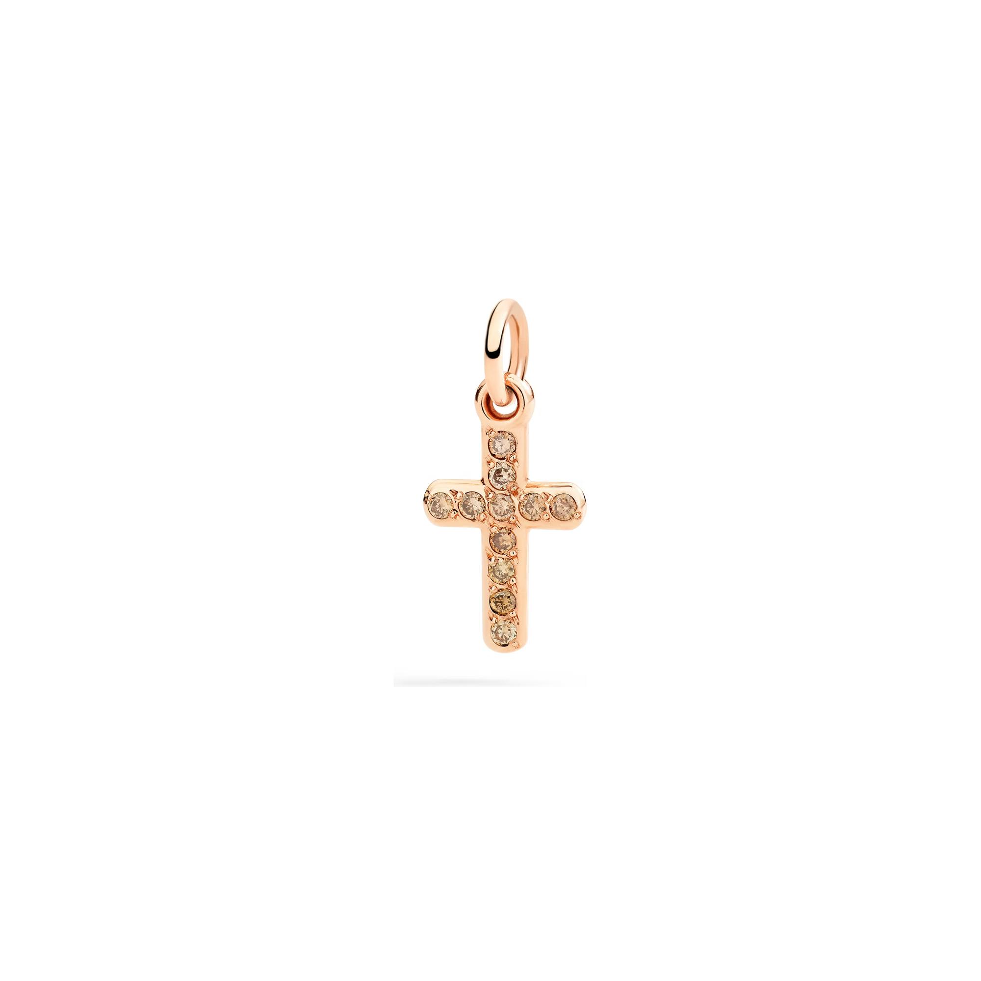 Pendentif croix Dodo Luck en or rose et Diamants bruns